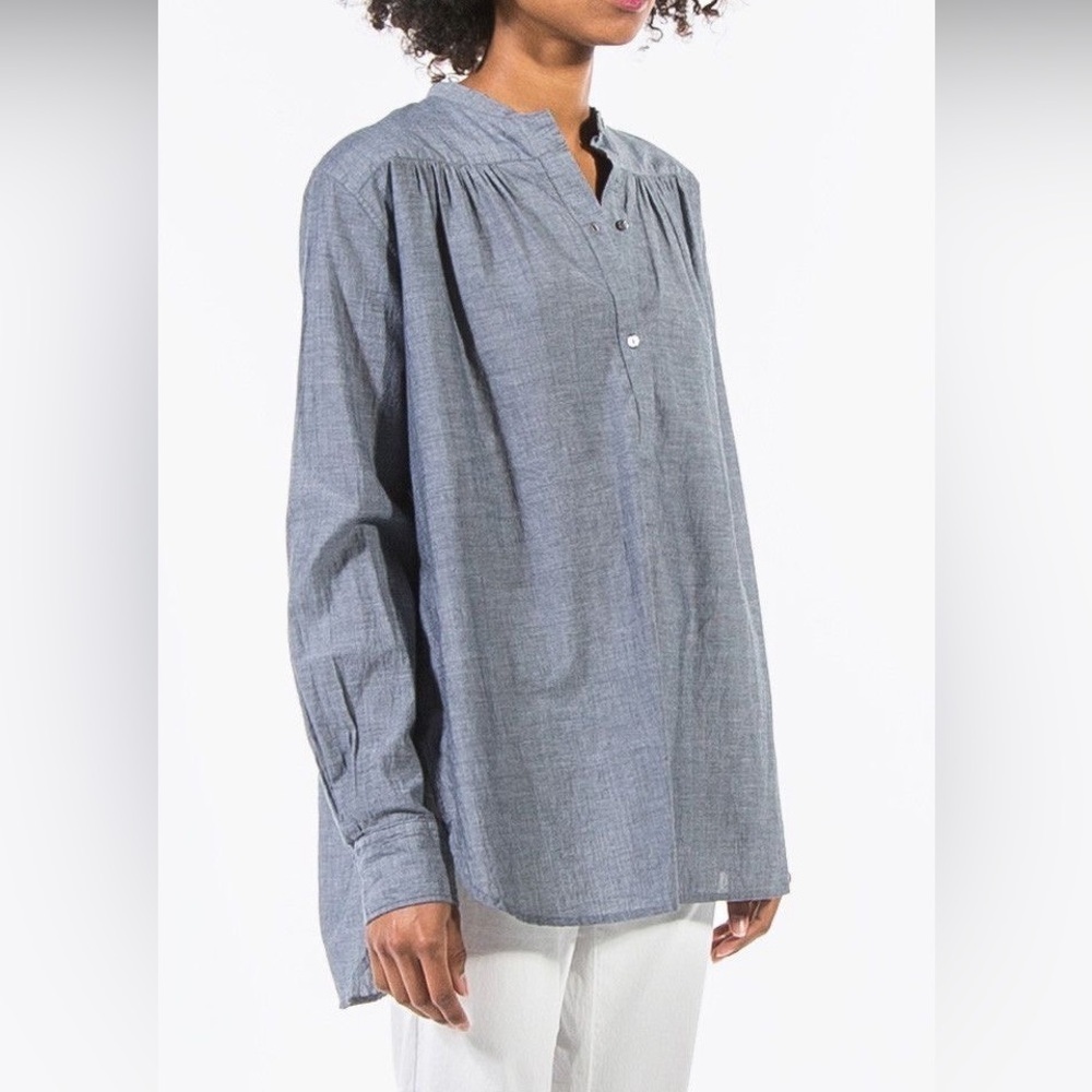 Nili Lotan Cotton Ruched Tunic Top -Blue Sz. Small